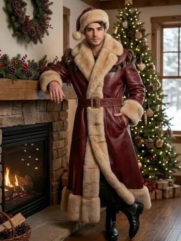 Men Santa Leather Fur Coat