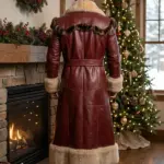 Men Santa Leather Fur Red Coat
