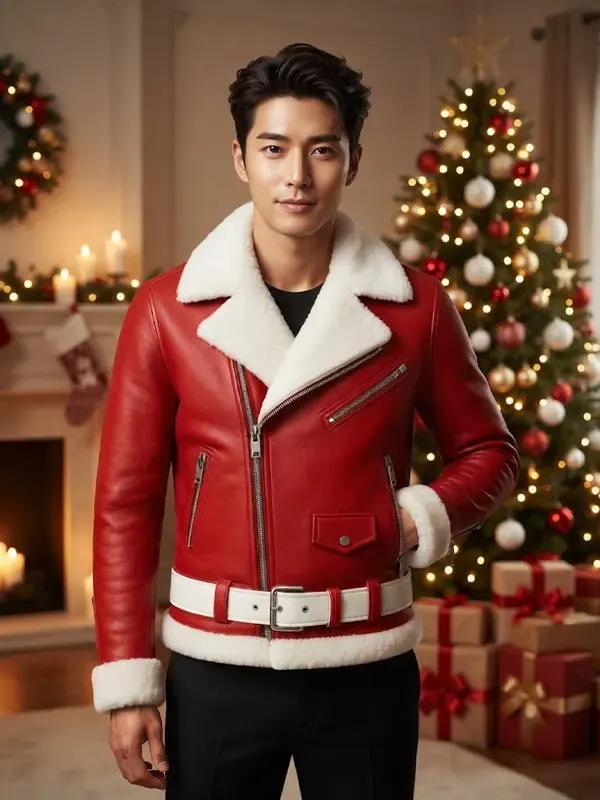 Santa Christmas Red Moto Jacket