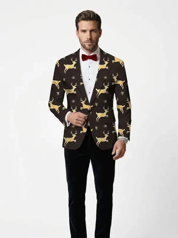 Men Slim Festive Reindeer Snowflake Blazer