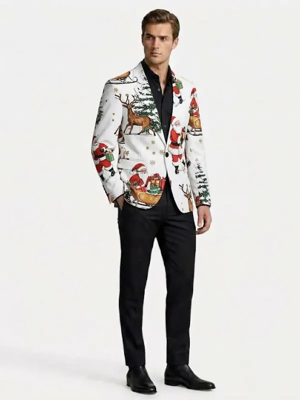 White Santa Reindeer Back Blazer