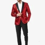 Men Sequin Red Dinner Blazer