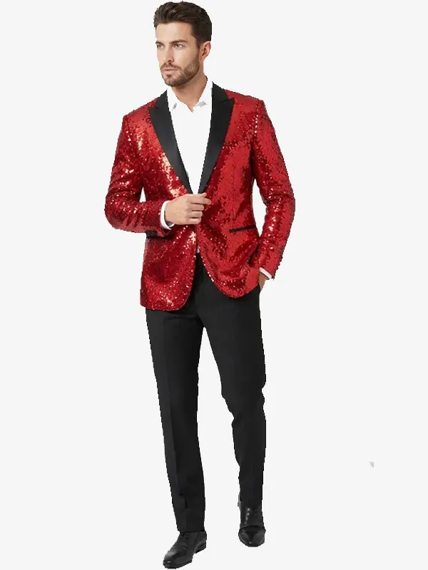 Men Sequin Red Dinner Blazer