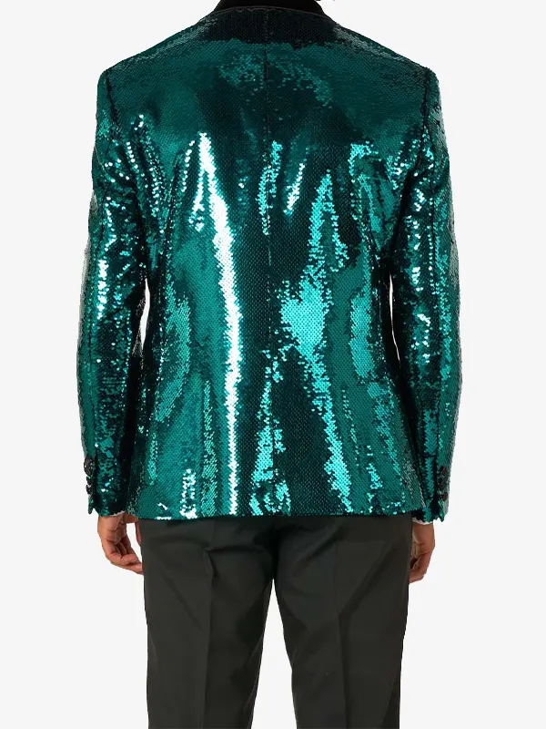Mens Sequin Green Dinner Blazer Back