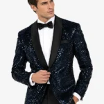 Men Sequin Dinner Navy Blazer