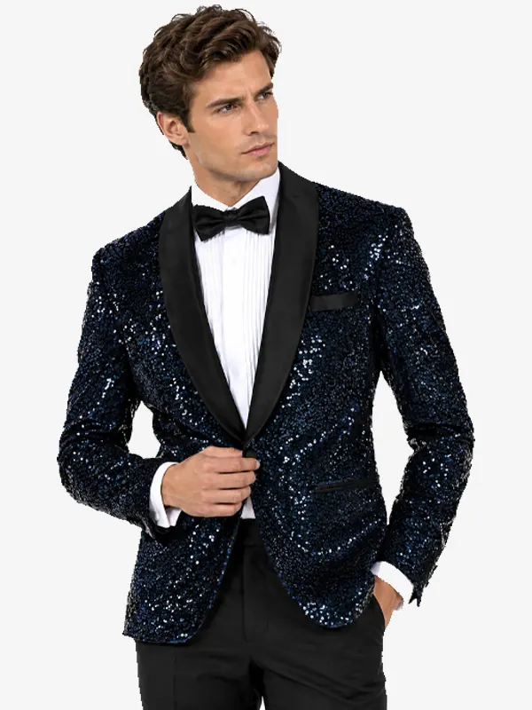 Men Sequin Dinner Navy Blazer