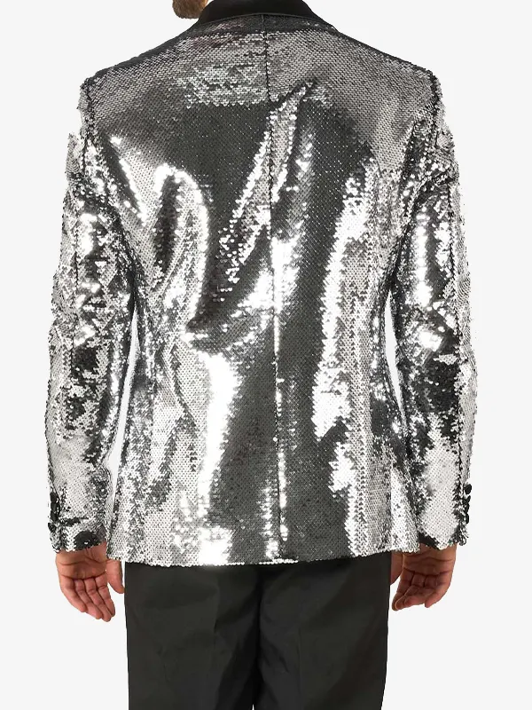 Mens Sequin Silver Dinner Blazer Back
