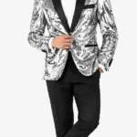 Men Sequin Silver Dinner Blazer