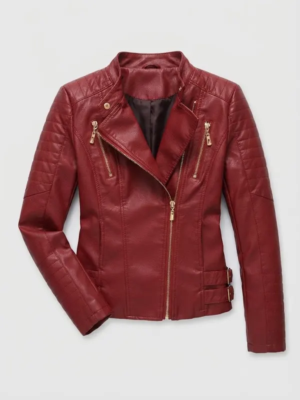 Women Red Leather Biker Jacket