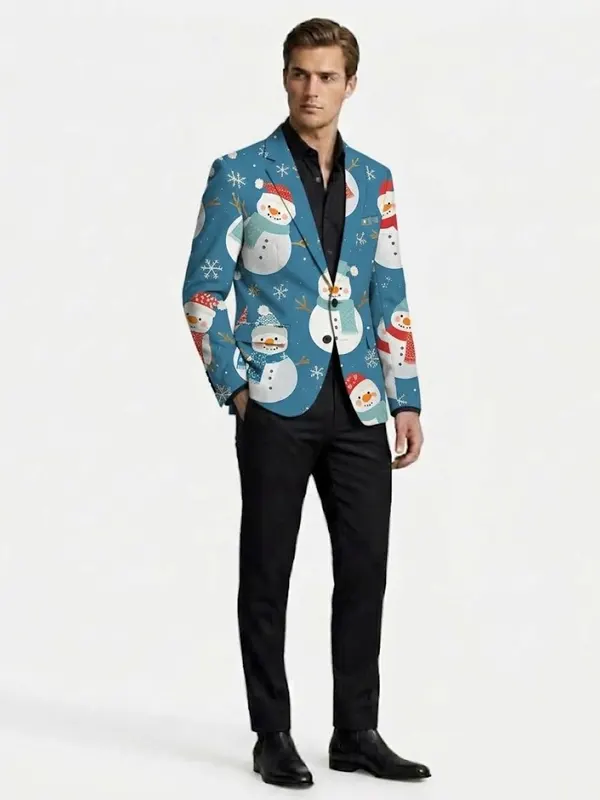 Men Santa Reindeer Snowflake Blazer