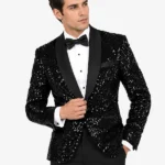 Men Sequin Black Dinner Blazer