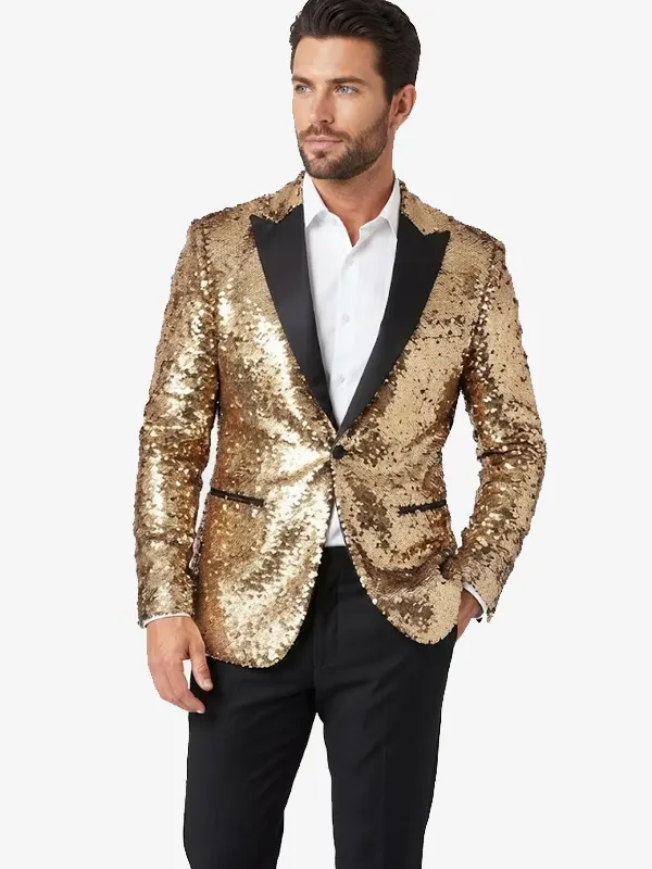 Men Stylish Sequin Gold Dinner Jacket