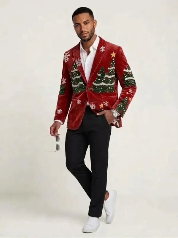 Mens Stamzod Christmas Tree Corduroy Blazer