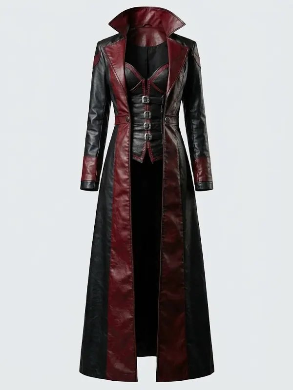 Womens Vampire Red Corset Leather Coat