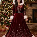 Women Christmas Claus Gown Velvet Coat