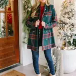 Women Christmas Plaid Green Coat