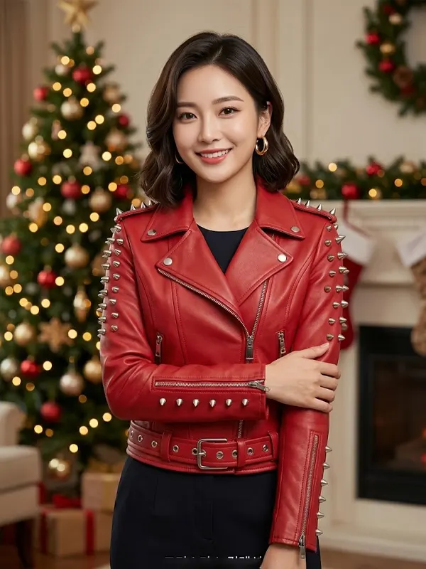 Women Christmas Studs Red Jacket