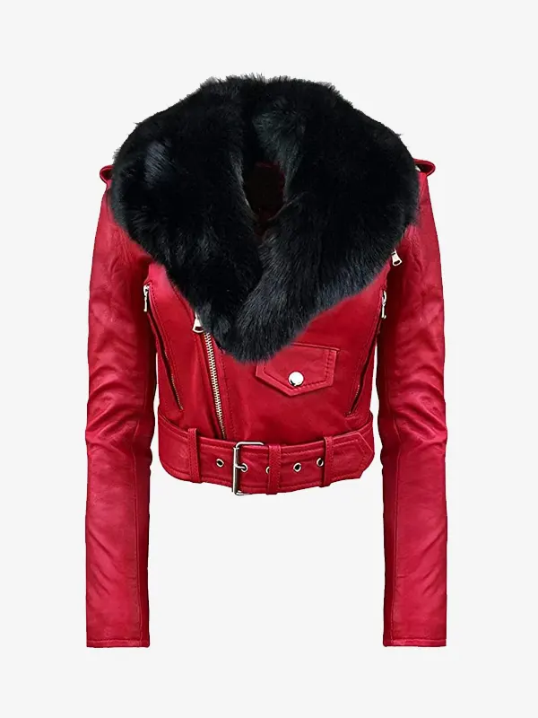 Women Detachable Fur Moto Jacket
