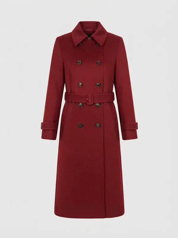 Womens Red Double Breasted Overcoat