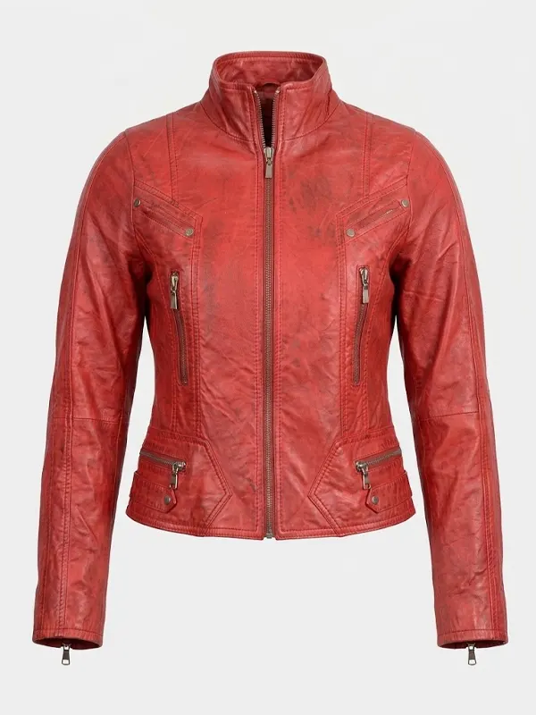 Women Red Biker Jacket