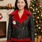 Women Santa Christmas Biker Black Jacket