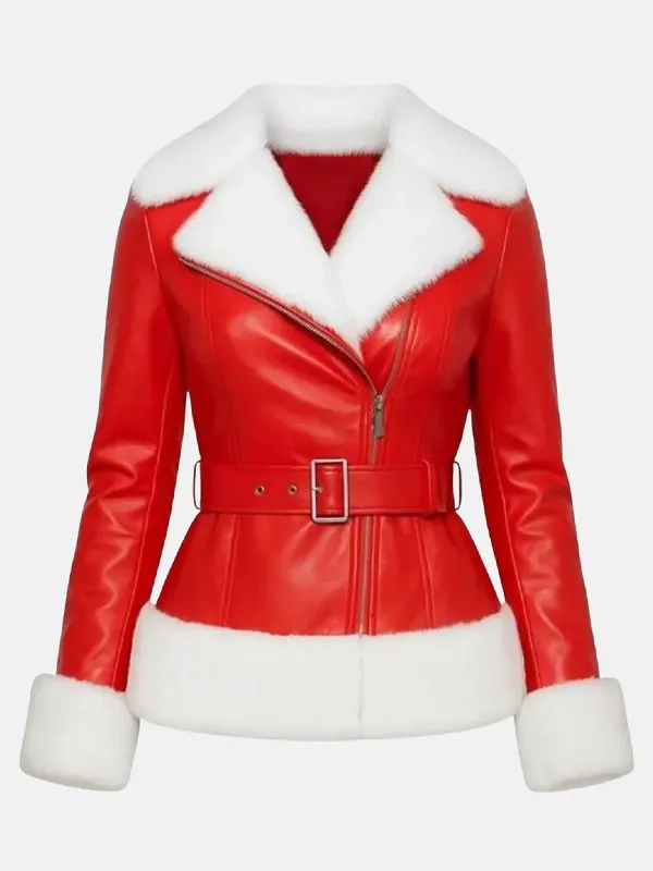 Women Santa Claus Red Leather Jacket