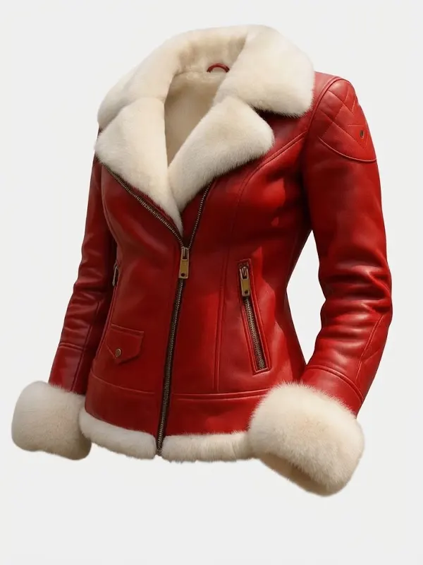 Women Shearling Christmas Red Jacket