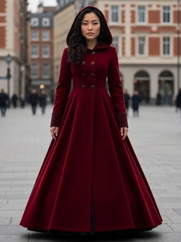 Women Vintage Velvet Hooded Coat