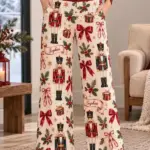 Womens Christmas Wide Leg Custom Name Holiday Pants