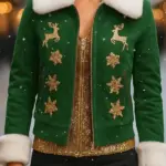 Women's Gold Reindeer green Christmas Jacket