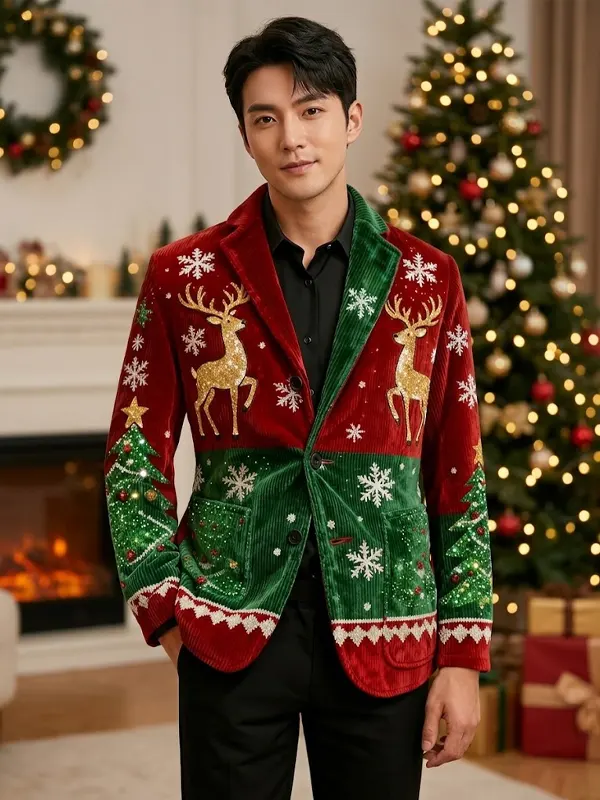 Men Ugly Christmas deer blazer