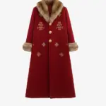 vChristmas Embroidery Santa Red OverCoat